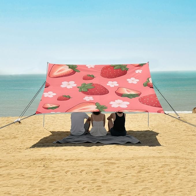 ALAZA Strawberry Flower Pattern Beach Tent Sun Shelter Portable Canopy Sunshade for Outdoor Camping Picnics Backyard Fun 10x9 ft