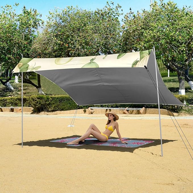 xigua St. Patrick's Day Beach Tent Sun Shelter with Carrying Bag - Silver Coated Oxford Fabric Beach Canopy for Beach Camping Fishing - Includes Windproof Ropes Sandbags &amp Stakes