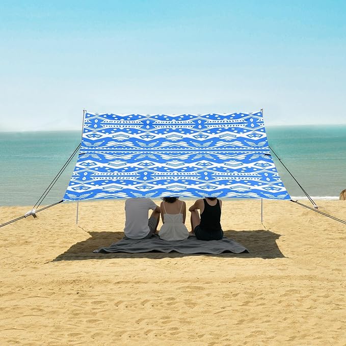 Beach Canopy with Windproof Ropes &amp Sandbags Beach Tent Sun Shade Sun Shelter for Camping Trips Fishing Backyard Fun or Picnics Boho Tribal Aztec