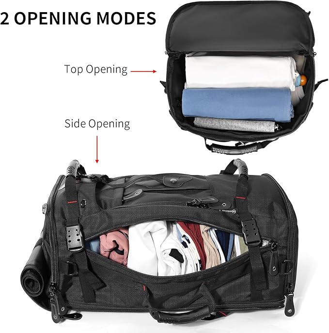 YOUMIAN Large Capacity For Travel Hiking Sports Carry On Backpack Durable Convertible Duffle Bag Laptop airplane (Black 60L-Large DualMainOpening)