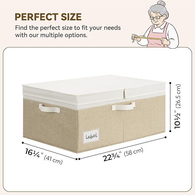 GRANNY SAYS Decorative Storage Boxes with Lid Large Storage Bins with Double-Open Lid Storage Basket for Clothes 63L Closet Linen Storage Bin White/Khaki 2-Pack