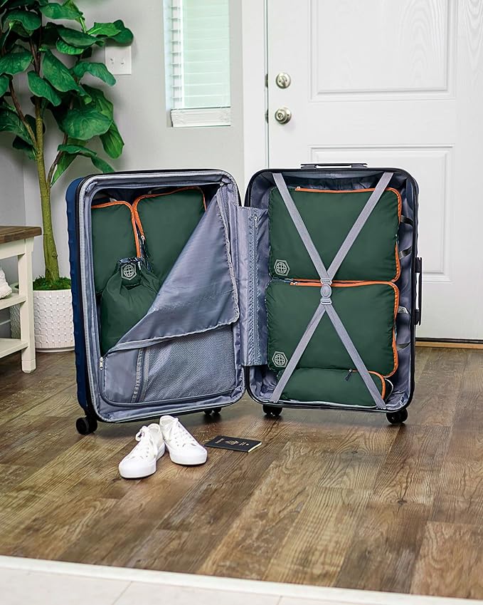 Large Compression Packing Cubes for Travel-Packing Cube Luggage Organizers 7 Piece Set for Checked Luggage-Ultralight Expandable/Compression Bags by TRIPPED Travel Gear (Green and Brown)
