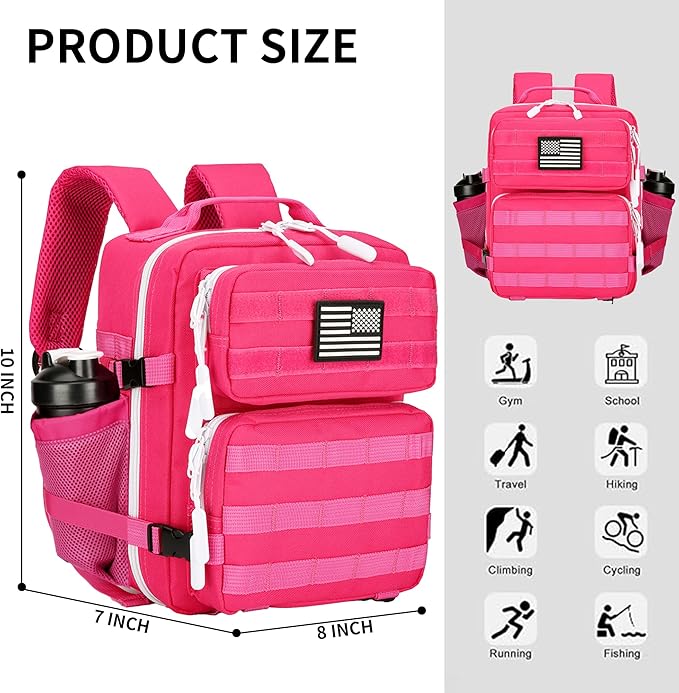 9L Mini Tactical Backpack for Men and Women Tactical Backpack Small for Hiking Small Tactical Bag (Rose Red)