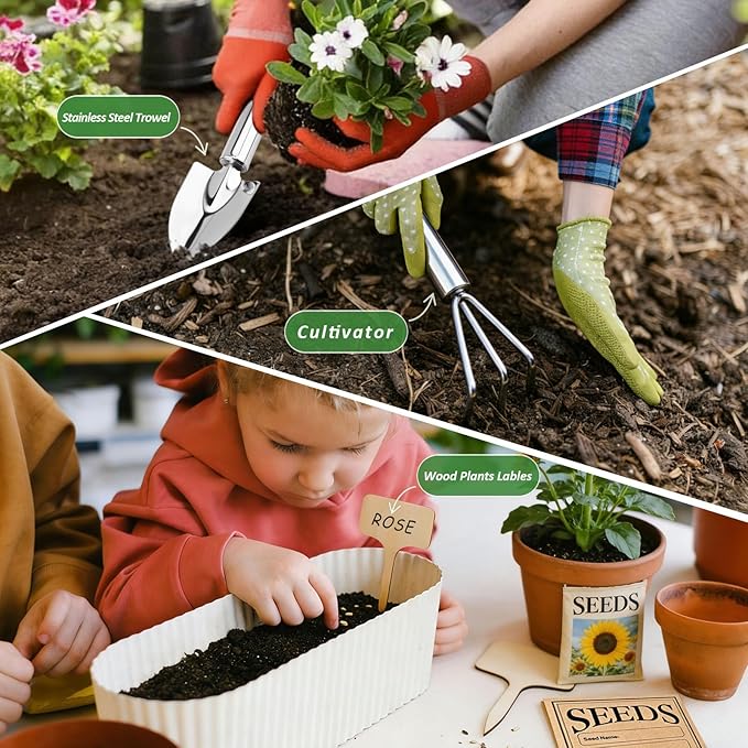 Natural Bamboo Seed Storage Organizer Box – Large Seeds Saver Kit Included Stainless Steel Garden Tools 20 Seed Envelopes 10 Wooden Plant Labels Mark Pen &amp 3 Color Stickers