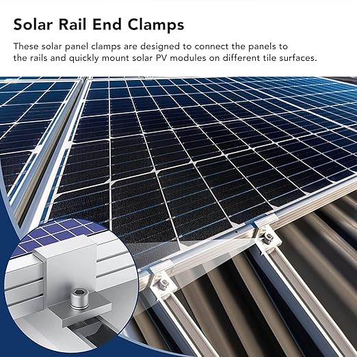 10PCS Solar Panel Mounting Brackets Universal Aluminum Kit for RV Boat Roof Rail Adjustable Mid End Clamps with Grounding Hardware (30mm)