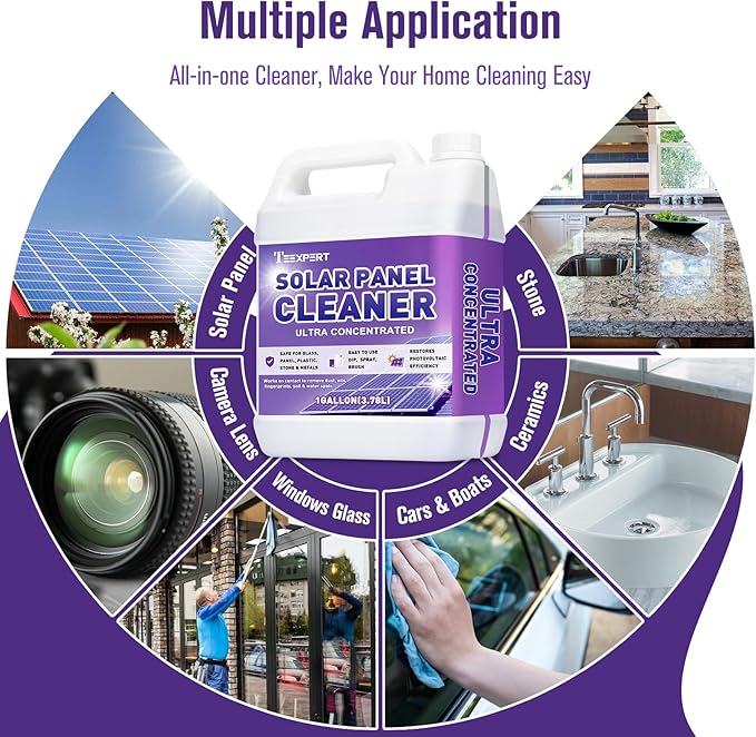Teexpert Solar Panel Cleaner (1Gallon Makes 600 Gallons) Ultra Concentrated Glass &amp Solar Panel Cleaning Pro Quick Dry Streak-Free Remove Dirt Dust Droppings Fingerprints Oils &amp Water Sp