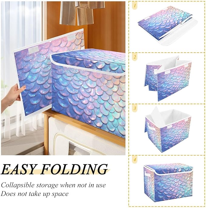 Fish Scale Gradient Glitter Decoration Sequins Peach Purple Blue Cyan Yellow Storage Bins with Lid Stackable Book