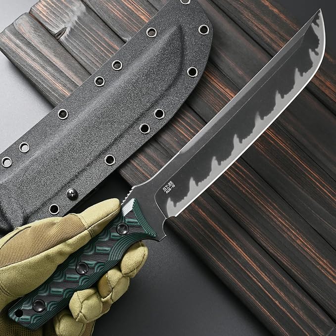 Sitivien ST25 Fixed Blade Knife AUS-10 Black Stonewashed Steel Blade Two Tone G10 Handle Full Tang EDC Tool Straight Knife for Working Camping Hunting(Green)