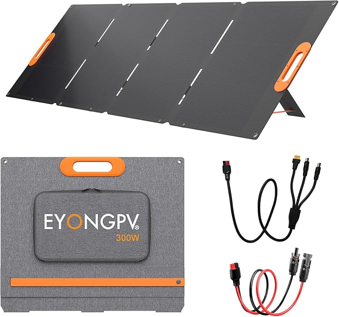 EYONGPV 300W Portable Solar Panel 26% HPBC Cells Foldable Solar Charger 15ft (4.5m) Cable 30A Anderson Output IP65 Waterproof for RV Camping for EcoFlow Anker Jackery Bluetti Power Station
