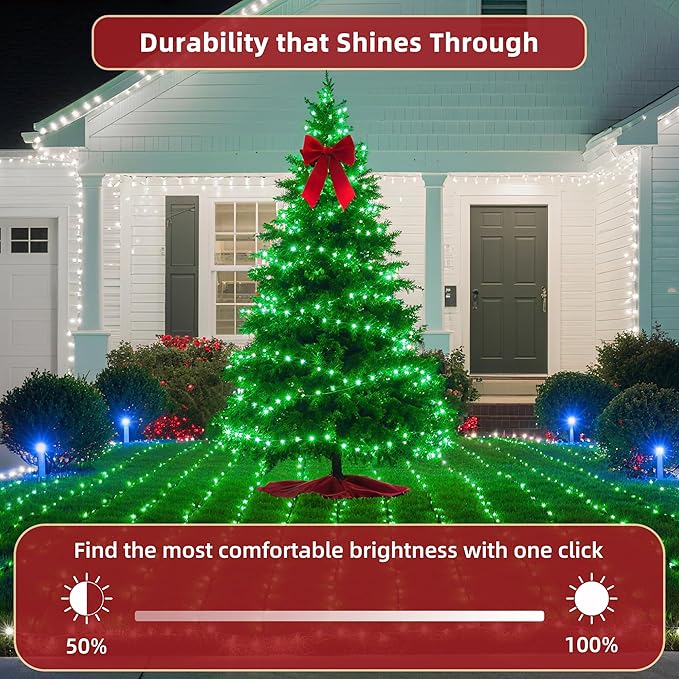 240FT Christmas Lights Outdoor 750 LED Christmas Tree Decoration Lights with 12 Modes &amp Timer Memory Dimmable Plug in Waterproof LED Xmas Light for Yard Trees Wedding Party Holiday Green