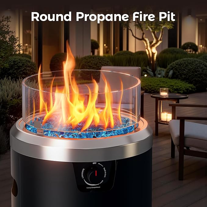BALI OUTDOORS Propane Fire Pit Black Column Outdoor Fire Pit Round Outdoor Firepits for Outside Garden Patio