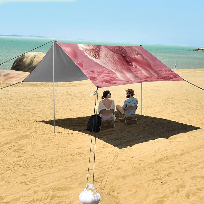 ALAZA Pink Llamaromantic with Heart Beach Tent Sun Shelter Portable Canopy Sunshade for Outdoor Camping Picnics Backyard Fun 10x9 ft