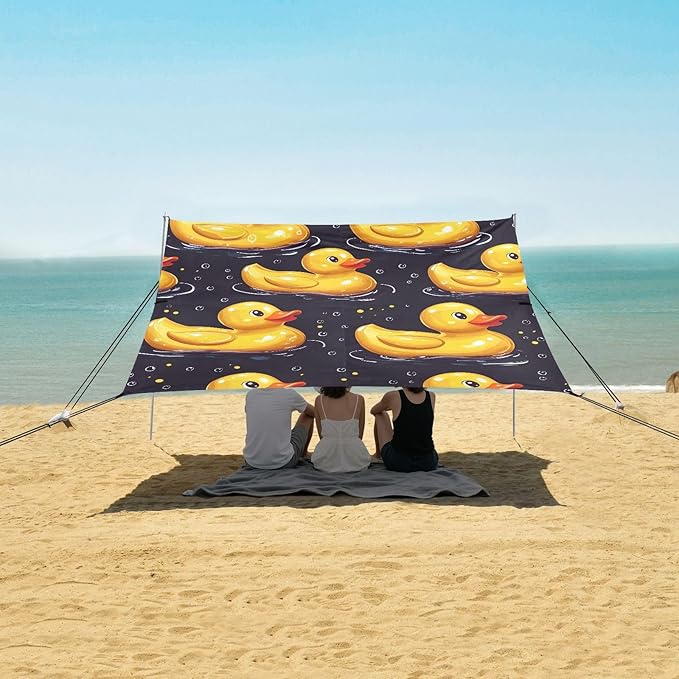 ALAZA Yellow Duck Swimming Beach Tent Sun Shelter UPF50+ Protection Beach Shade Canopy w/ 4 Sandbags for Outdoor Camping Fishing Backyard Fun Picnic 10x9 ft