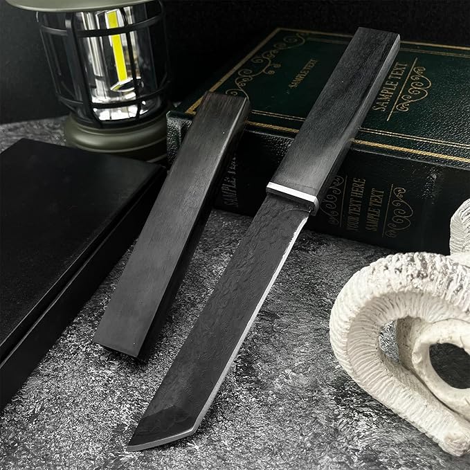 HUAAO 10.3’’ Japanese Style Katana Fixed Blade Knife with VG10 Damascus Steel Blade and Ebony handle Suitable for Camping Hunting Tactical Army Survival