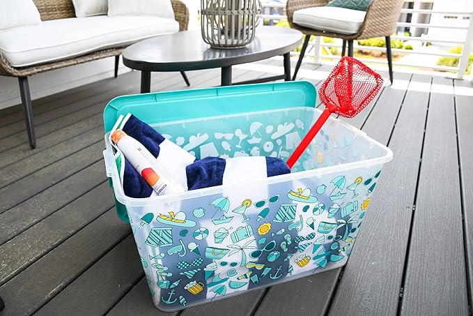 58 QT Stackable Plastic Storage Bins with Lids 4-Pack Large Clear Storage Bins for Organizing Garage Closet Durable Nestable Containers Made in USA