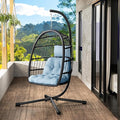 LEVELEVE Egg Chair with StandPatio Rattan Wicker Hanging Swing Egg Chair Hammock Chair for Bedroom Porch GardenThickened Aluminum Alloy Steel Frame and UV Resistant Cushion350LBS Capacity