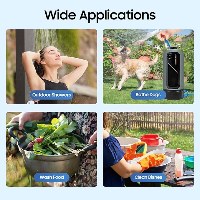 3 Gallon Portable Pressure Camp Shower with Air Pump &amp Detachable Shoulder Strap Outdoor Showers for RV Camping Hiking
