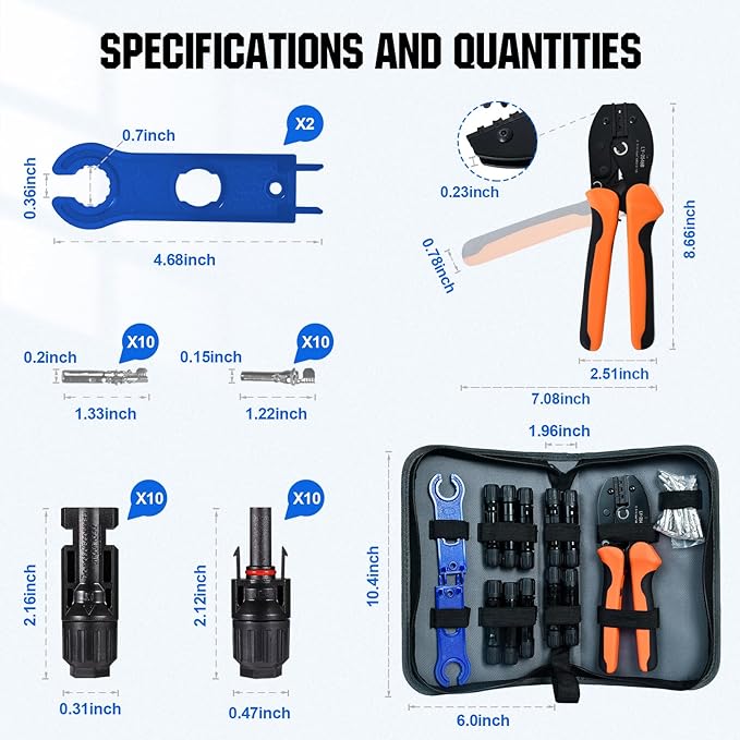 ECO-WORTHY Solar Crimper Tool Kit 13 PCS Solar Tools - a Crimper 10 Pairs of Solar Connectors 2 Pairs of Solar Connector Spanner Wrench for Solar Panel Cable Assembly and Installation