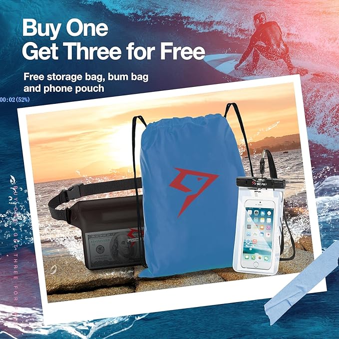 Piscifun Dry Bag Waterproof Lightweight Dry Backpack Roll-Top Sealed with Waist Pouch and Phone Case Keeps Gear Dry Inside for Kayaking Boating 10L 20L 30L