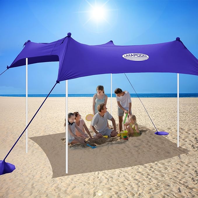 UMARDOO Family Beach Tent Canopy Sun Shade Portable Large Compact Beach Sun Shelter Easy Setup with Packable Bag for Outdoor Travel (Purple 12X12 FT. 4Poles)