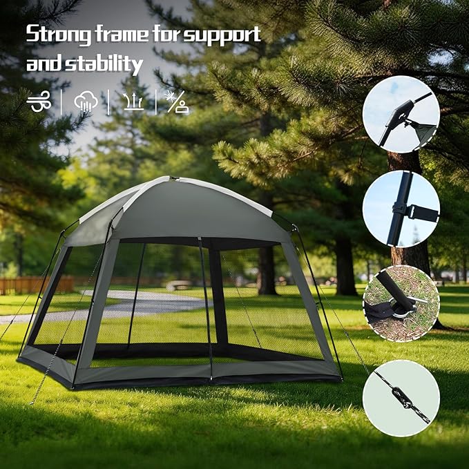 12 x 12 FT Camping Screen Tent for 8-10 Person Easy Setup Screen House with UV 50+ Sun Protection &amp Mosquito Net for Camping Backyard Picnic Patio Outdoor Gray