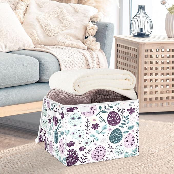 Christmas Storage Baskets with Lids Violet Eggs Collapsible Bins Stackable Fabric Linen Baskets Closet Organizer Container 16.5x12.6x11.8
