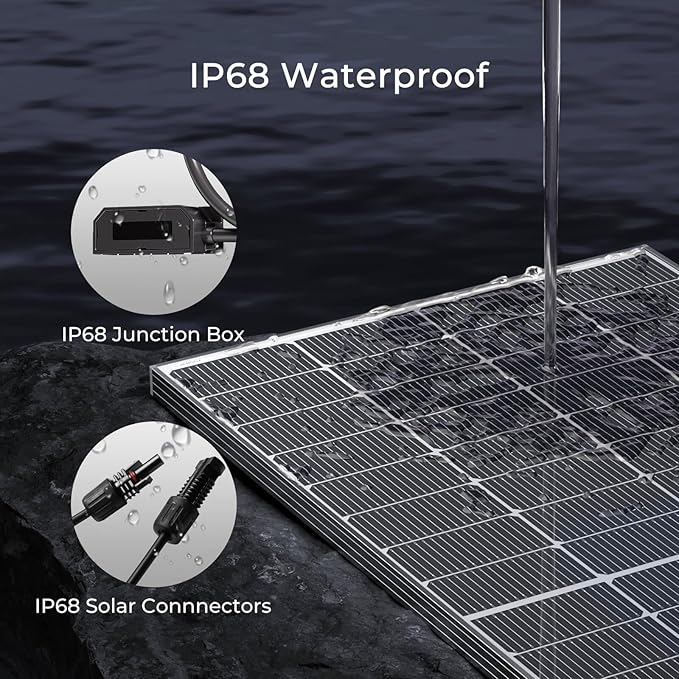 Renogy Bifacial Solar Panel 250W N-Type 16BB 250 Watt Solar Panel 12V Double-Side 25% High-Efficiency PV Module Power Charger for RV Marine Rooftop Farm Battery and Other Off-Grid Applications