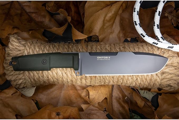 Extrema Ratio - Ontos II S600 (BLACK) Fixed Blade Knife S600 steel blade hardened to 58 HRC black burnished finish paracord-wrapped handle rear striking pommel handcrafted in Italy