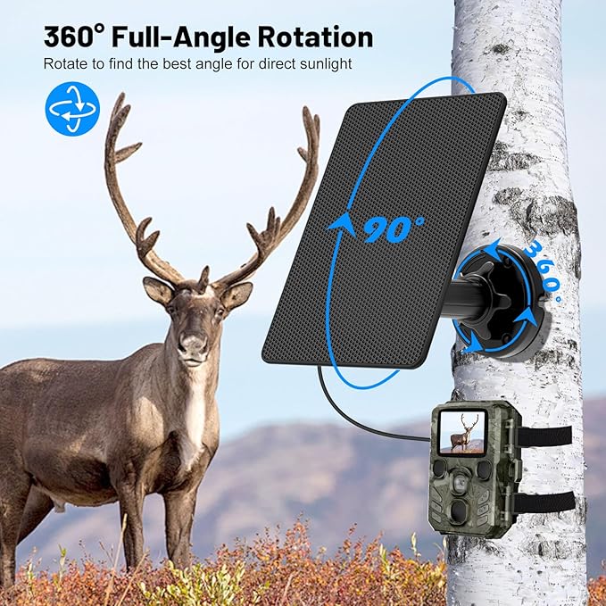 Solar Panel for Trail Cameras Built-in 5000mAh Large-Capacity Rechargeable Battery Trail Camera Solar Panel Solar Battery Charger Kit with Type C/5V DC/6V Output Suitable for Most Trail Cameras