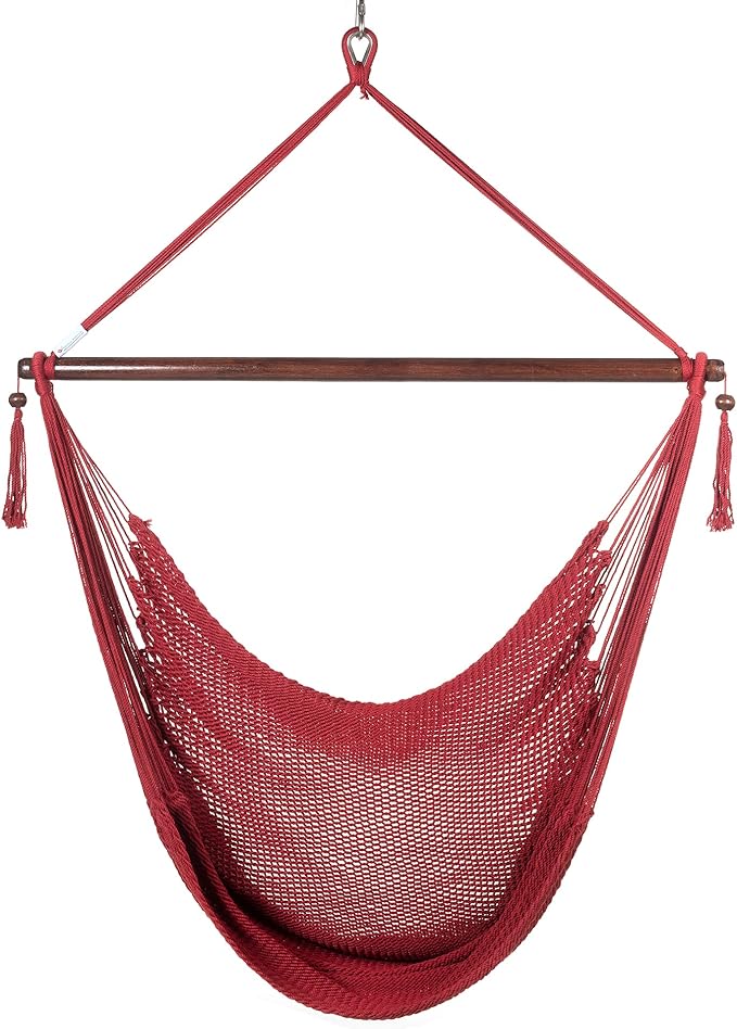 Large Caribbean Hammock Chair - 48 Inch - Polyester - Hanging Chair - Red