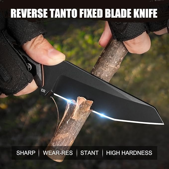 8.35 Fixed Blade Knife with Kydex Sheath 360° Rotating Clip – EDC Camping Hiking Fishing Outdoor Use