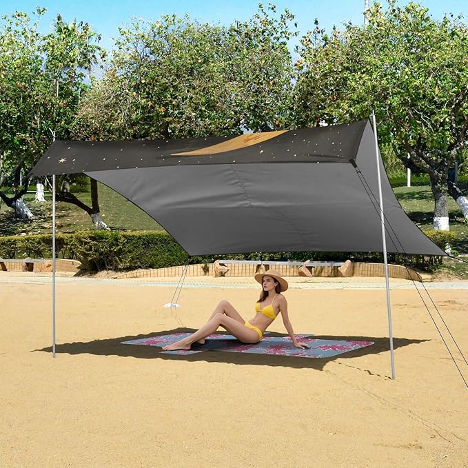 ALAZA Owl on The Moon Beach Tent Sun Shelter Portable Canopy Sunshade for Outdoor Camping Picnics Backyard Fun 10x9 ft
