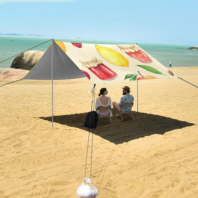 Beach Canopy with Windproof Ropes &amp Sandbags Beach Tent Sun Shade Sun Shelter for Camping Trips Fishing Backyard Fun or Picnics Jam