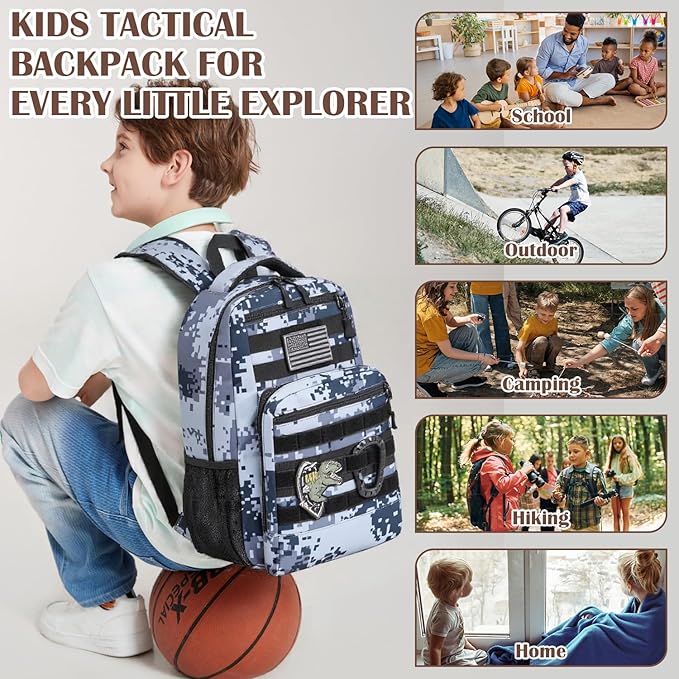 Kids Tactical Backpack Army Molle Bookbag Military Boys Backpack for School Outdoor Camping Black Digital CM