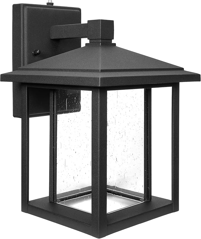 Maxxima LED Outdoor Wall Light Seeded Glass Home Entryway Lighting Dusk to Dawn Photocell Sensor Porch Light 1000 Lumens 3000K Warm White - 11.5 in. Height