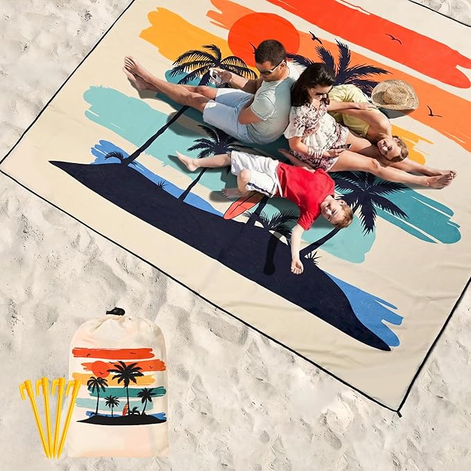 Beach Blanket Waterproof Sandproof Beach Mat 79 X 83/10'x9'for 2-8 Adults Quick Drying Outdoor Picnic Mat Beach Accessories for Travel Camping Hiking