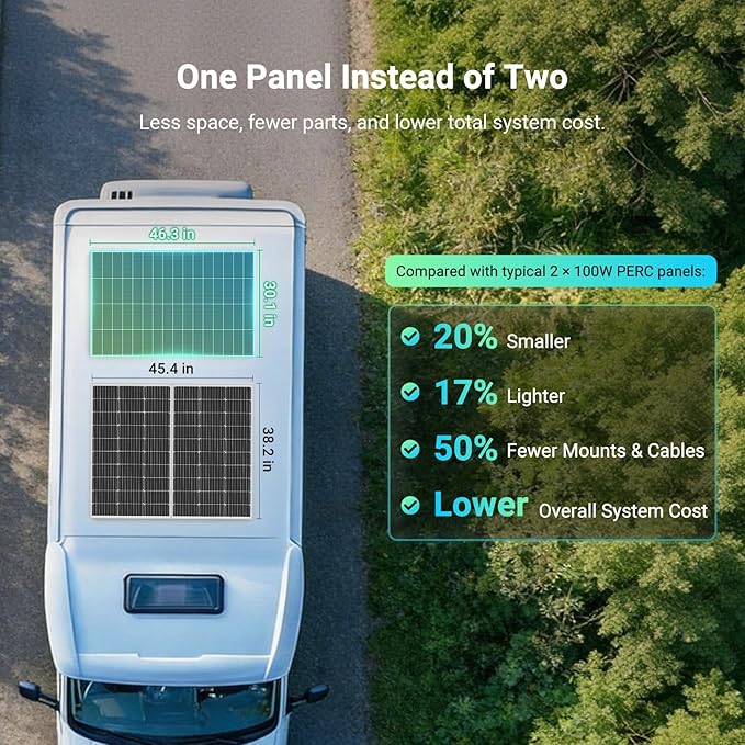 HQST N-Type 16BB 200 Watt Solar Panel Compact &amp Lightweight Solar Panels with 30 Years Lifespan up to 25.4% Efficiency Grade A+ Cells IP65 for RV Van Trailer Marine Rooftop Farm Off Grid