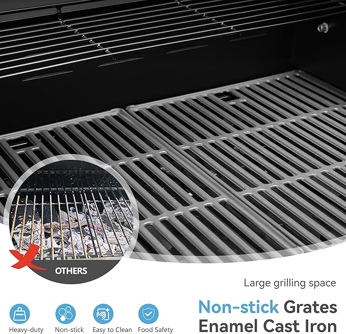 GREEN PARTY 4 Burner BBQ Propane Gas Grill with Side Burner &amp Porcelain-Enameled Cast Iron Grates 545 SQIN Grilling Area 42000 BTUs Barbecue Grill for Outdoor Cooking Garden Patio Backyard Blue