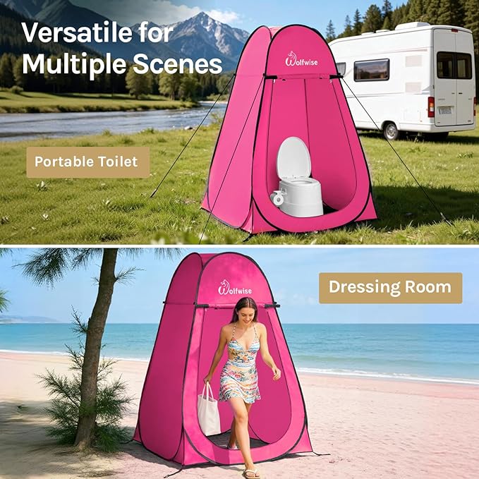 Wolfwise Pop Up Shower Tent for Camping Portable Instant Changing Tent with Ventilation Window &amp Carry Bag Privacy Bathroom Toilet for Beach &amp Outdoor Width 47  Height 75  Rose Red
