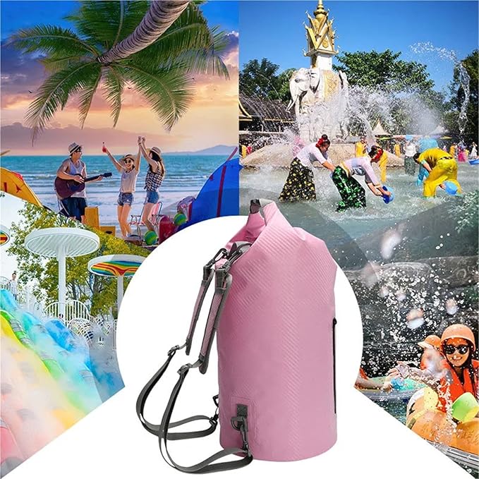 Waterproof Dry Bag 10L/20L Carbon Fiber Waterproof Dry Bag Hand-Held Bucket Bag Waterproof Bag Beach Drifting Swimming Bag Outdoor Backpack for SwimmingBoating(Light Blue-10L)
