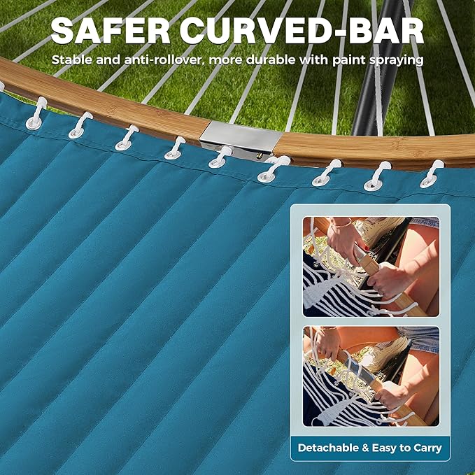 SUPERJARE Curved-Bar Hammock with Stand 2 Person Heavy Duty Hammock Frame Detachable Pillow &amp Portable Carrying Bag Perfect for Outdoor &amp Indoor Peacock Blue