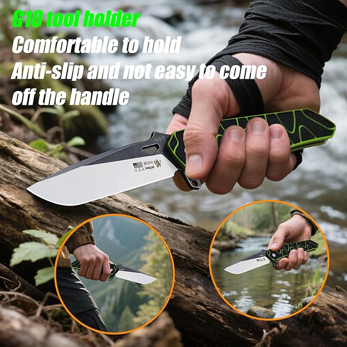 WPKOPYA 8.4in Folding Knife AUS-8 Steel Blade G10 Handle with Anti-Slip Texture Ball Bearing Pivot Stonewashed Finish EDC Pocket Knife for Camping Hiking Survival (AUS-8 (G10 black/green))