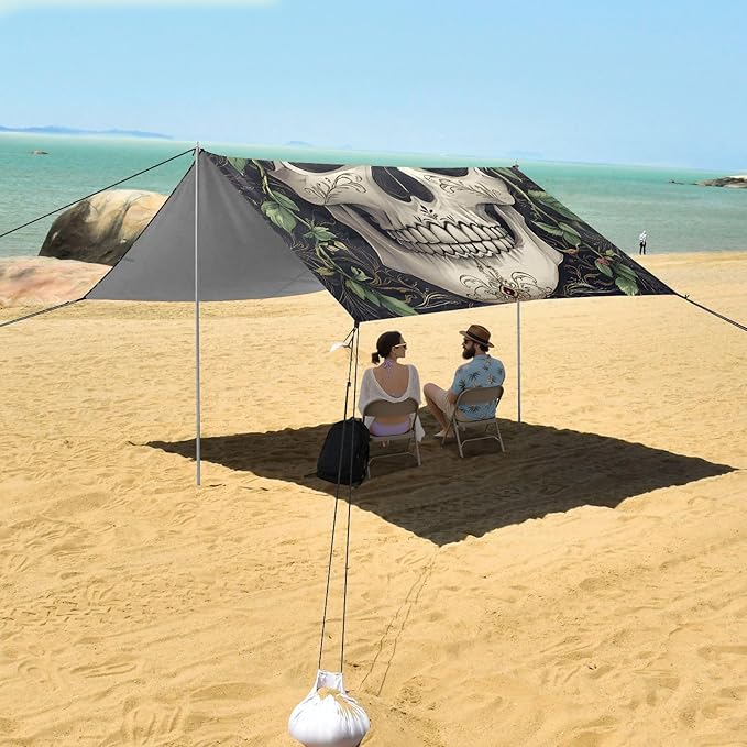 ALAZA Rose Flower Skull Beach Tent Sun Shelter Portable Canopy Sunshade for Outdoor Camping Picnics Backyard Fun 10x9 ft