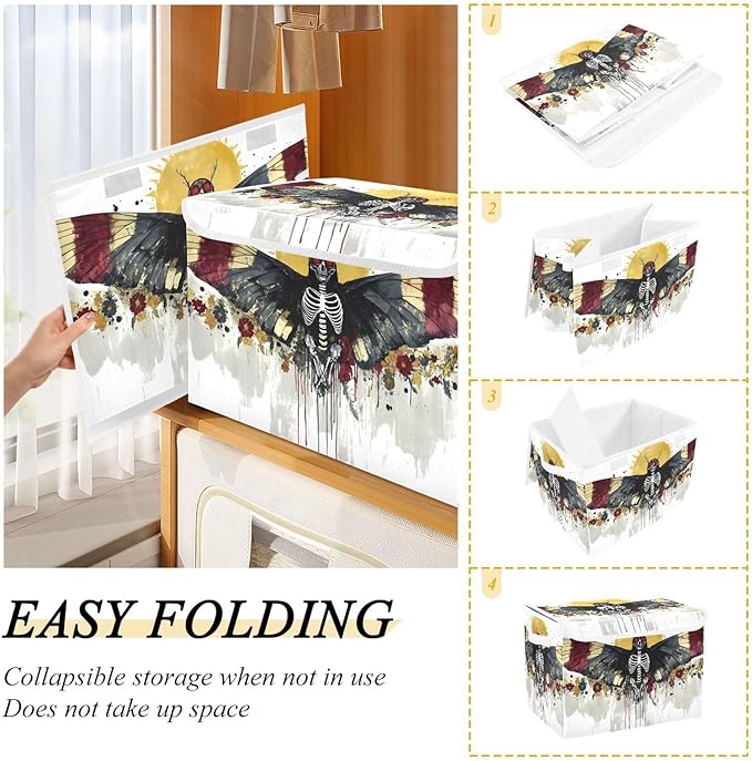AIXIWAWA Lidded Storage Cube (Gothic Skull Pattern) Fabric Foldable Closet Bins with Flip Lid and Handles Organizer Basket Container 16.5 x 12.6 x 11.8 IN