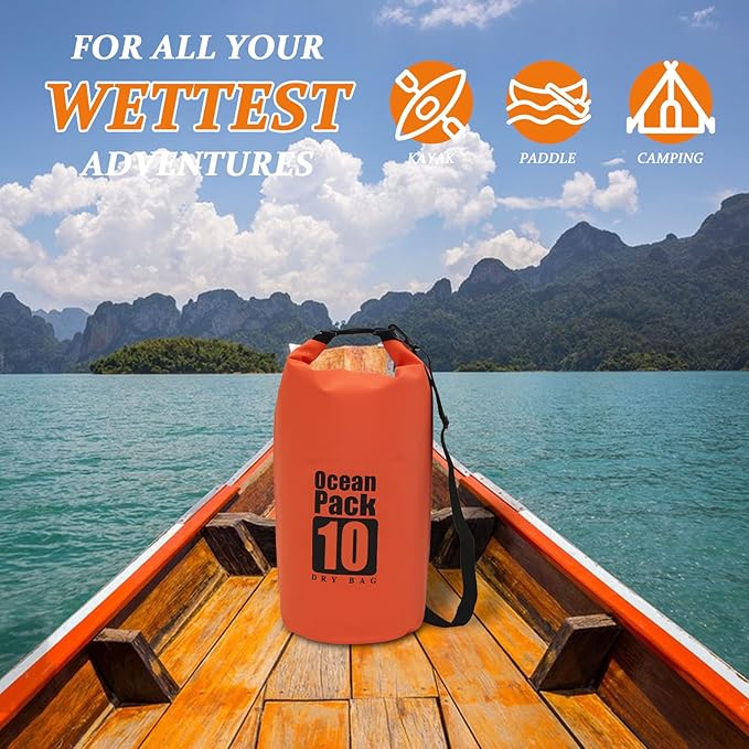 Outdoor Waterproof Dry Bag for Beach Camping Travel Hiking Dry Sack (Orange) (10 Liter) ES0008