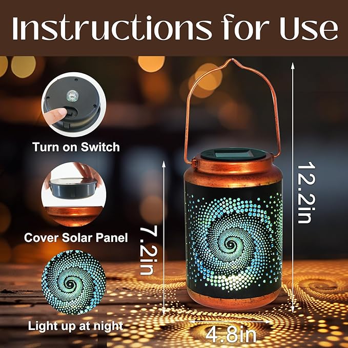 DIBIEECN Mothers Day Gifts for Mom Birthday Gifts Grandma Ladies Solar Lanterns Outdoor Hanging Hollowed-Out Metal Waterproof LED Garden Decor Outside for Patio Yard Porch Blue 4 Pack