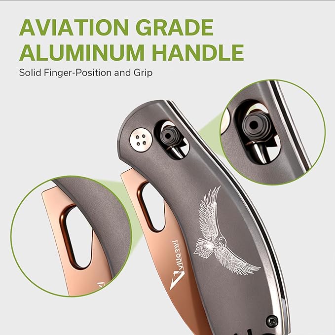 Pocket Knife for Men 440C Stainless Steel Blade with Aluminum Handle Folding EDC Knife for Outdoor Camping Hiking Survival Gift Ready Box Cutter with Deep Carry Clip Retirement Gifts for Men (AX-2