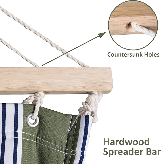 SUNCREAT Double Hammock Extra Large Quilted Fabric Swing with Hardwood Spreader Bars &amp Detachable Pillow Heavy Duty Perfect for Indoor/Outdoor Patio Deck Yard Blue&ampAqua