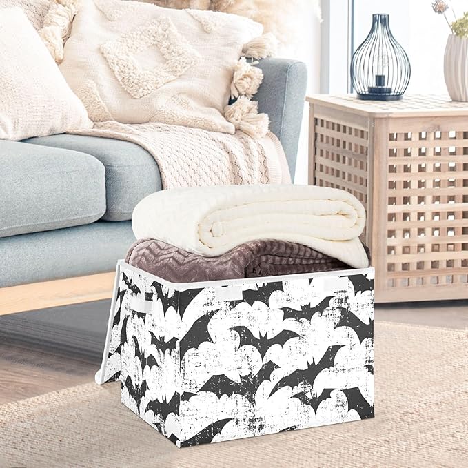 Vintage Bats Silhouettes Storage Cube Bins Basket with Lid Collapsible Flip-top Fabric with Handle for Home Bedroom Closet Office 16.5×12.6×11.8 in