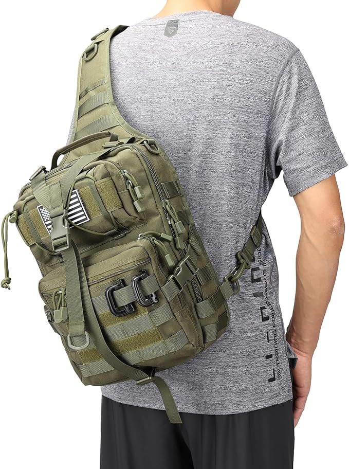 Tactical Sling Bag Backpack Military Rover Shoulder Sling Pack EDC Molle Assault Range Bag Crossbody Chest Pack (Army Green)